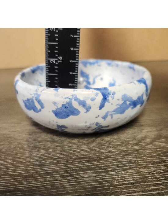 Vintage Bybee Pottery Kentucky Blue Spongeware 5" Bowl Signed KY Folk Art MCM - Picture 5 of 7